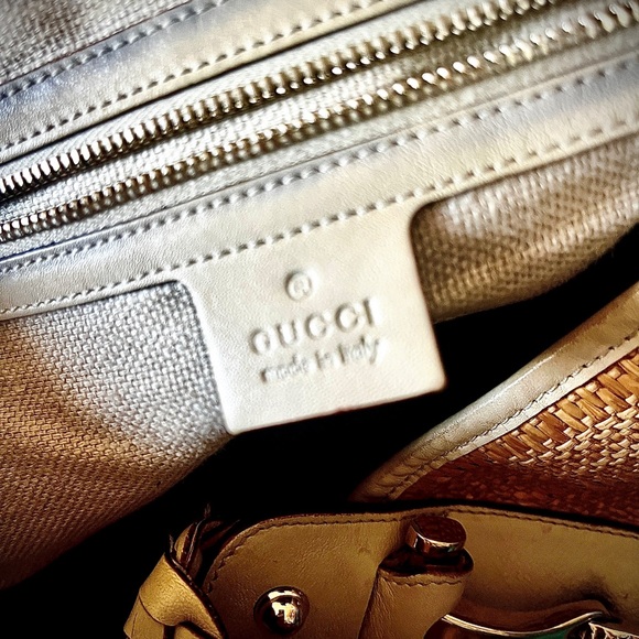 VINTAGE GUCCI PELLAM BAG RAFFIA (White Gold Horsebit) - Picture 4 of 10